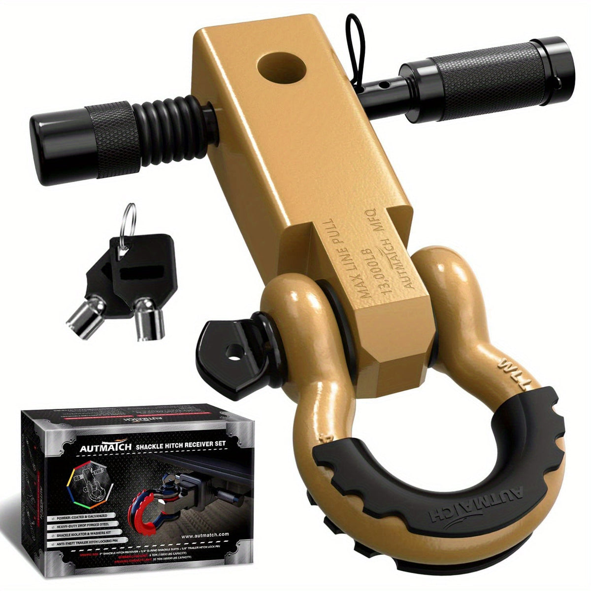 Shackle Hitch Receiver Kit 2 Inch Heavy Duty 45000LBS Break Strength Drop-Forged Steel with Lock Pin & D-Ring for Truck RV ATV Boat Recovery