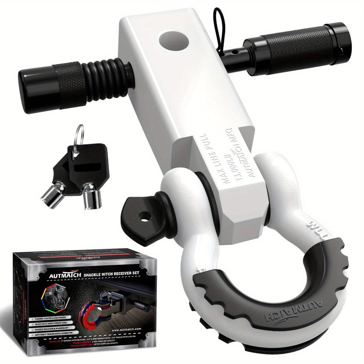 Shackle Hitch Receiver Kit 2 Inch Heavy Duty 45000LBS Break Strength Drop-Forged Steel with Lock Pin & D-Ring for Truck RV ATV Boat Recovery