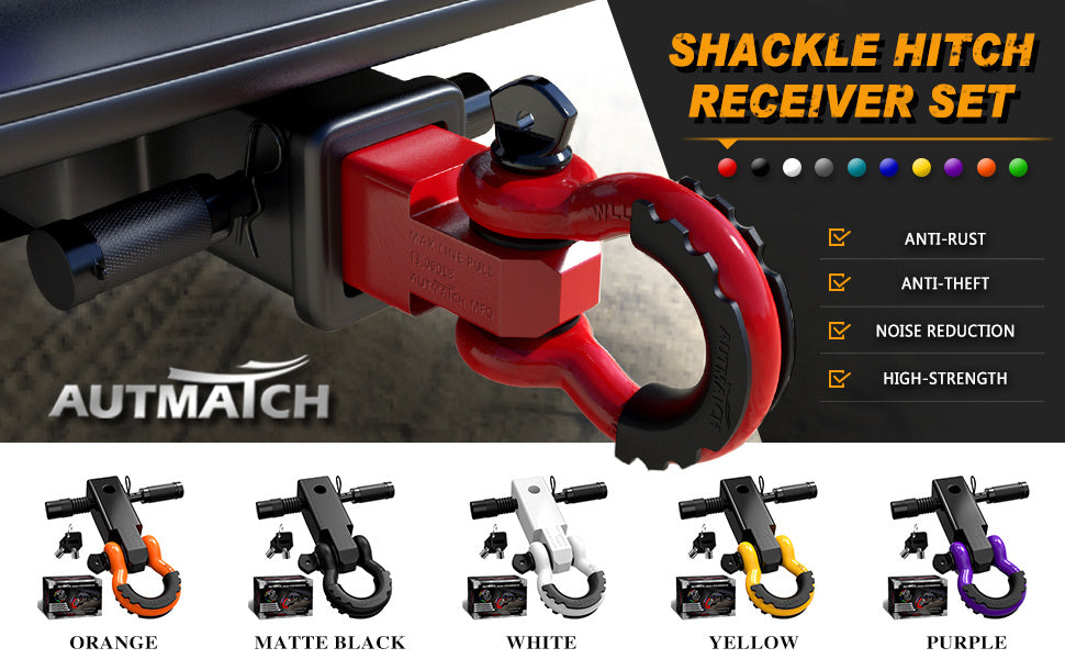 Shackle Hitch Receiver Kit 2 Inch Heavy Duty 45000LBS Break Strength Drop-Forged Steel with Lock Pin & D-Ring for Truck RV ATV Boat Recovery