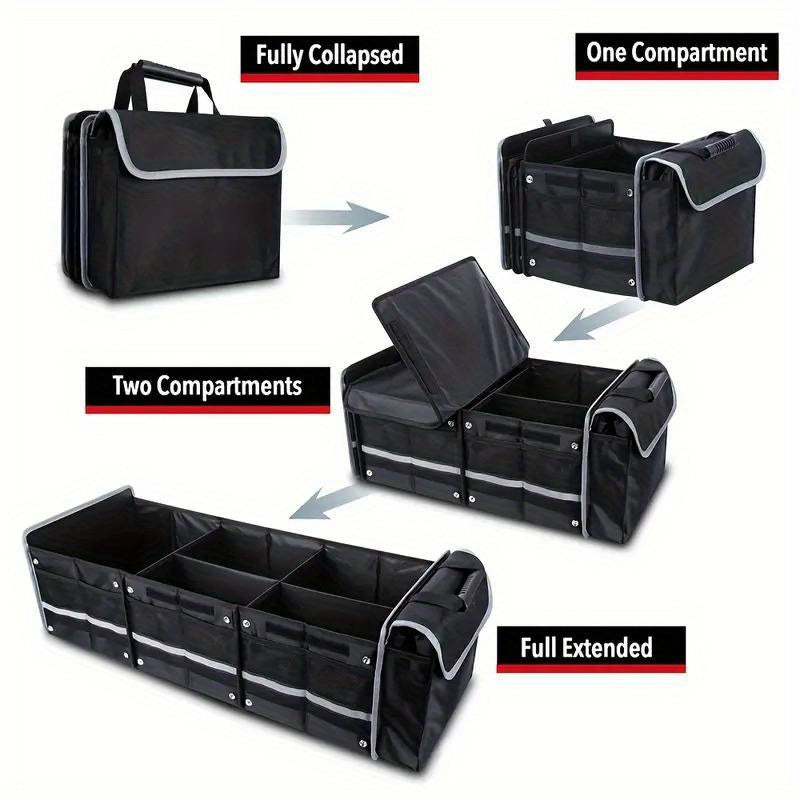 Collapsible Car Trunk Organizer with Storage Pouch Foldable Vehicle Cargo Organizer for SUVs Trucks Cars 35x14x12 inch