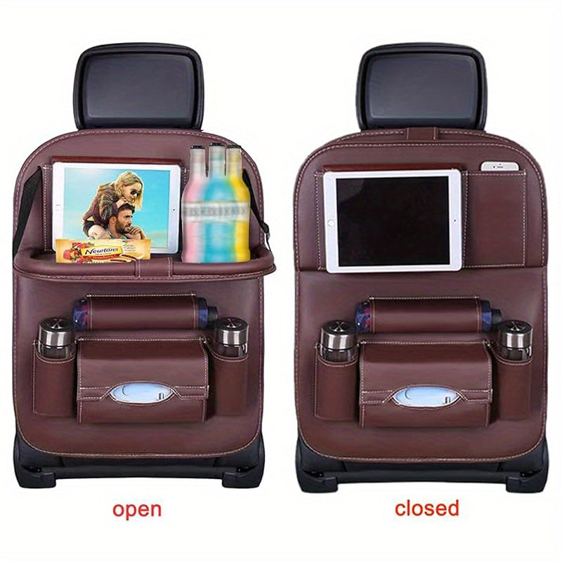 Car Rear Seat Organizer Storage Box – Multi-Function Console with Foldable Table, Footrest, Cup Holder, Tissue Box, Laptop Base & Dining Tray