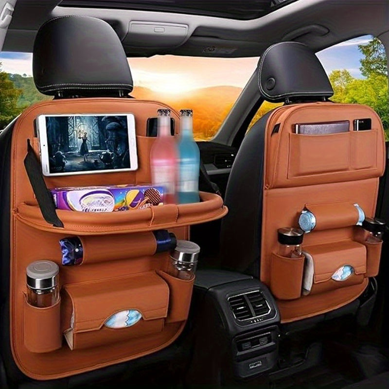 Car Rear Seat Organizer Storage Box – Multi-Function Console with Foldable Table, Footrest, Cup Holder, Tissue Box, Laptop Base & Dining Tray
