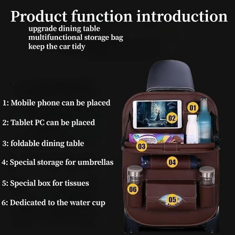 Car Rear Seat Organizer Storage Box – Multi-Function Console with Foldable Table, Footrest, Cup Holder, Tissue Box, Laptop Base & Dining Tray