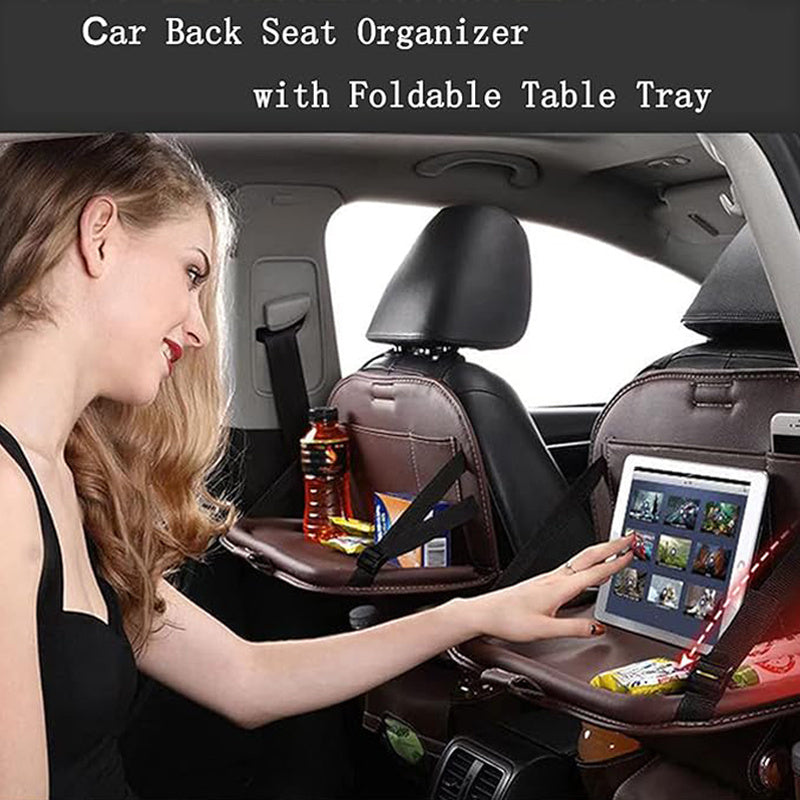 Car Rear Seat Organizer Storage Box – Multi-Function Console with Foldable Table, Footrest, Cup Holder, Tissue Box, Laptop Base & Dining Tray