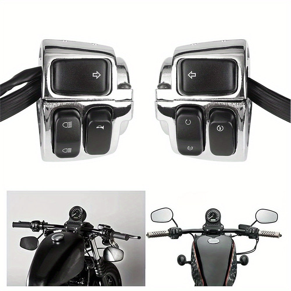 Harley-Davidson Handlebar Control Switch Set Chrome - Left & Right Switches with Wiring Harness, Fits Softail Dyna Sportster V-ROD 1996-2012, 1" Handlebars, Black