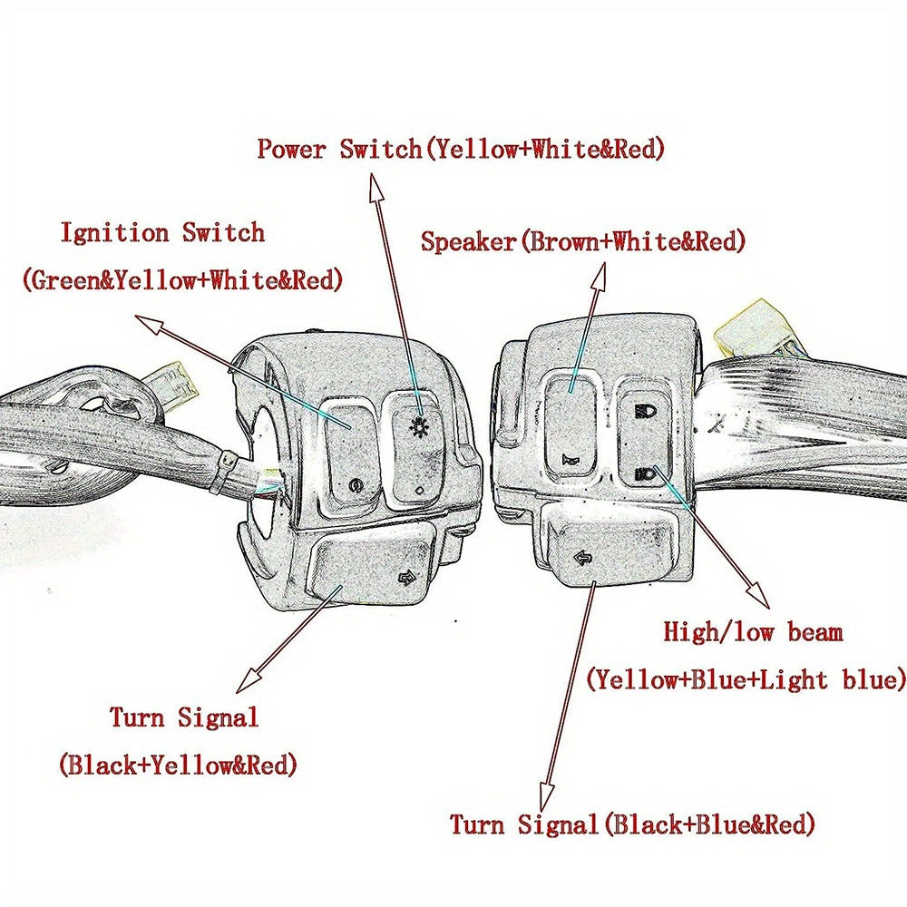 Harley-Davidson Handlebar Control Switch Set Chrome - Left & Right Switches with Wiring Harness, Fits Softail Dyna Sportster V-ROD 1996-2012, 1" Handlebars, Black
