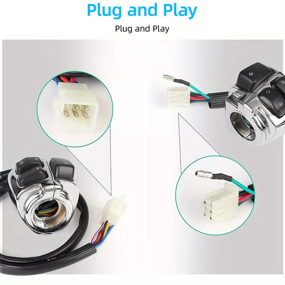 Harley-Davidson Handlebar Control Switch Set Chrome - Left & Right Switches with Wiring Harness, Fits Softail Dyna Sportster V-ROD 1996-2012, 1" Handlebars, Black