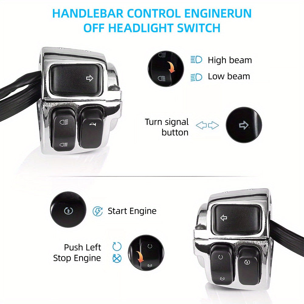 Harley-Davidson Handlebar Control Switch Set Chrome - Left & Right Switches with Wiring Harness, Fits Softail Dyna Sportster V-ROD 1996-2012, 1" Handlebars, Black