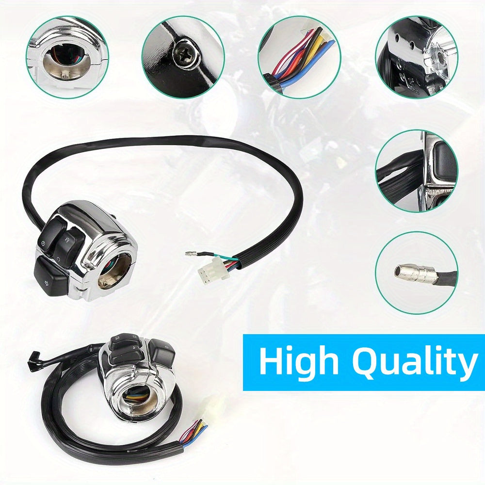 Harley-Davidson Handlebar Control Switch Set Chrome - Left & Right Switches with Wiring Harness, Fits Softail Dyna Sportster V-ROD 1996-2012, 1" Handlebars, Black