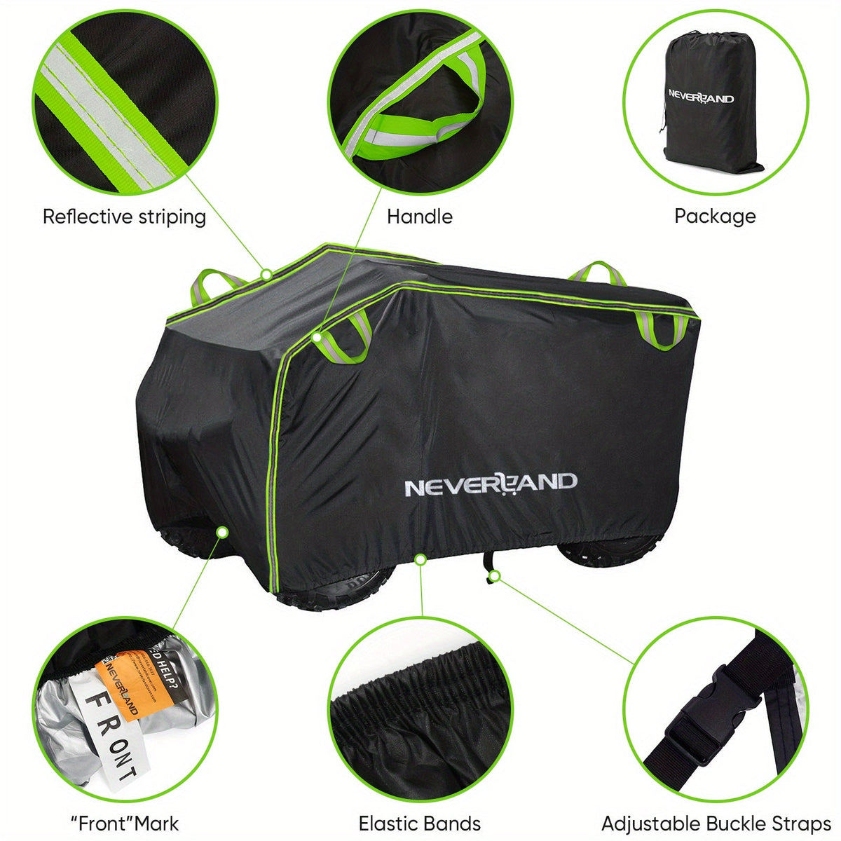 ATV Cover Waterproof 190T Polyester UV Protection Windproof Dustproof Universal Fit Quad Bike with Reflective Strip & Storage Bag