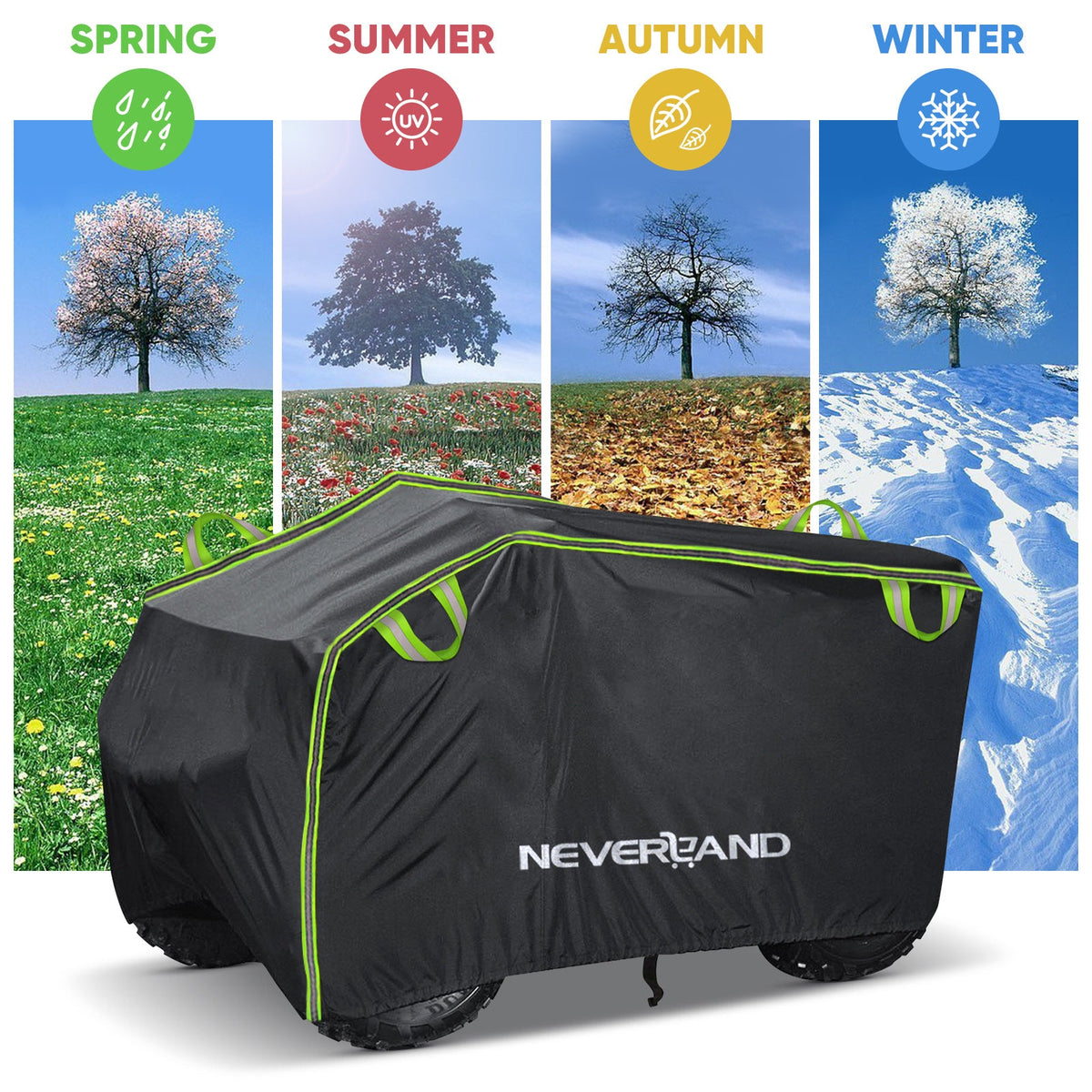 ATV Cover Waterproof 190T Polyester UV Protection Windproof Dustproof Universal Fit Quad Bike with Reflective Strip & Storage Bag