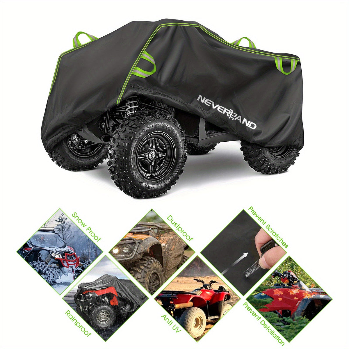 ATV Cover Waterproof 190T Polyester UV Protection Windproof Dustproof Universal Fit Quad Bike with Reflective Strip & Storage Bag