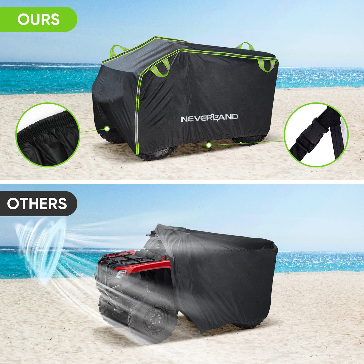 ATV Cover Waterproof 190T Polyester UV Protection Windproof Dustproof Universal Fit Quad Bike with Reflective Strip & Storage Bag