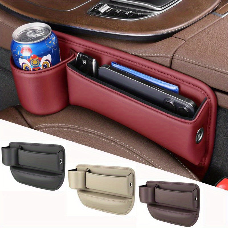 Car Seat Gap Filler Organizer – PU Leather Side Pocket Storage Box for Wallet, Keys, Cards & Phone, No-Tool Install, Fits All Cars, Black Beige Red Brown
