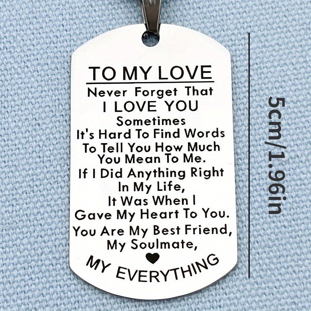 To My Love Keychain Set – 3pcs Stainless Steel Engraved Couples Gift for Anniversary, Valentine's Day & Birthday, Him & Her