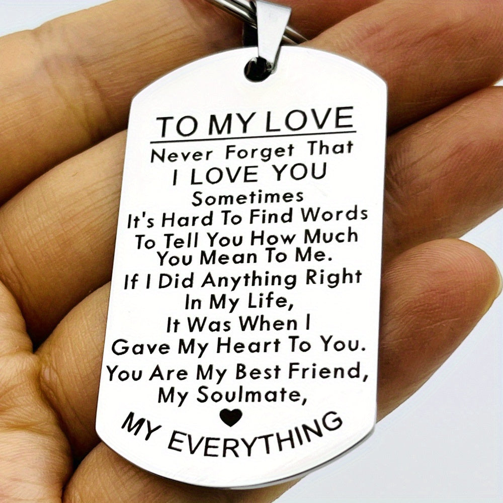 To My Love Keychain Set – 3pcs Stainless Steel Engraved Couples Gift for Anniversary, Valentine's Day & Birthday, Him & Her