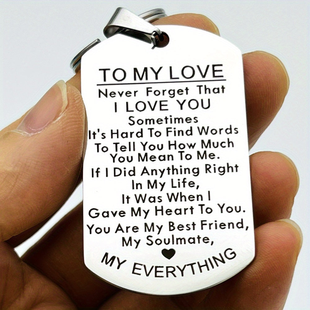To My Love Keychain Set – 3pcs Stainless Steel Engraved Couples Gift for Anniversary, Valentine's Day & Birthday, Him & Her