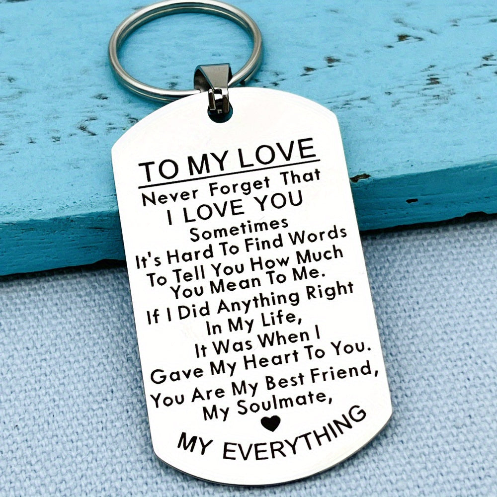 To My Love Keychain Set – 3pcs Stainless Steel Engraved Couples Gift for Anniversary, Valentine's Day & Birthday, Him & Her