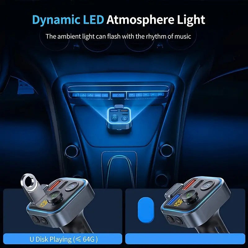 Bluetooth FM Transmitter for Car – Bluetooth 5.3, USB PD 20W Fast Charge, Dual Mic CVC Noise Reduction, Hi-Fi Stereo, 7-Color LED, MP3 Player & Hands-Free Calling