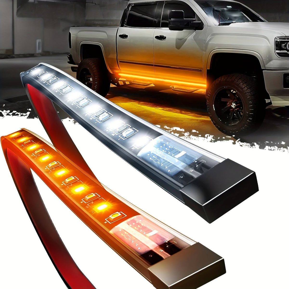 LED Truck Pedal Lights 70 Inch 2pcs Yellow White Neon Light Strips for Pickup Trucks SUVs Off-Road Step Bar Running Board Lighting