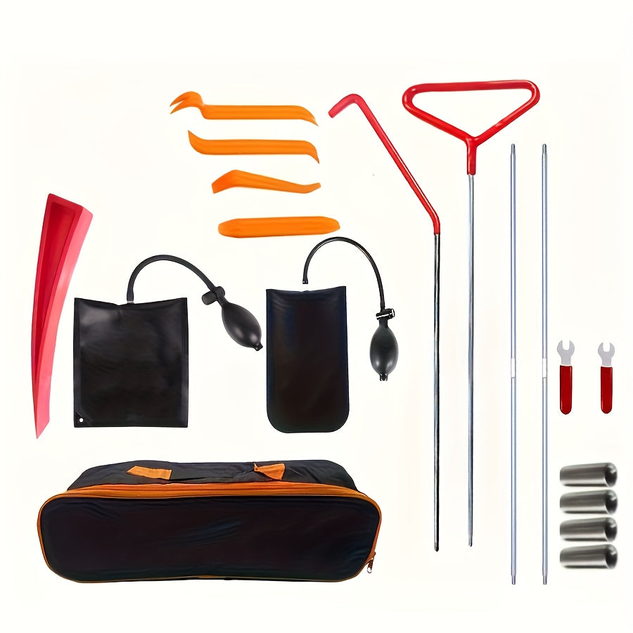 Car Lockout Tool Kit 18/23Pcs, Long Reach Grabber 67 Inch, Air Wedge Bag, Non-Marring Wedges, J-Hook Pull Hook, Stainless Steel Dent Repair Tools for Auto Body Work