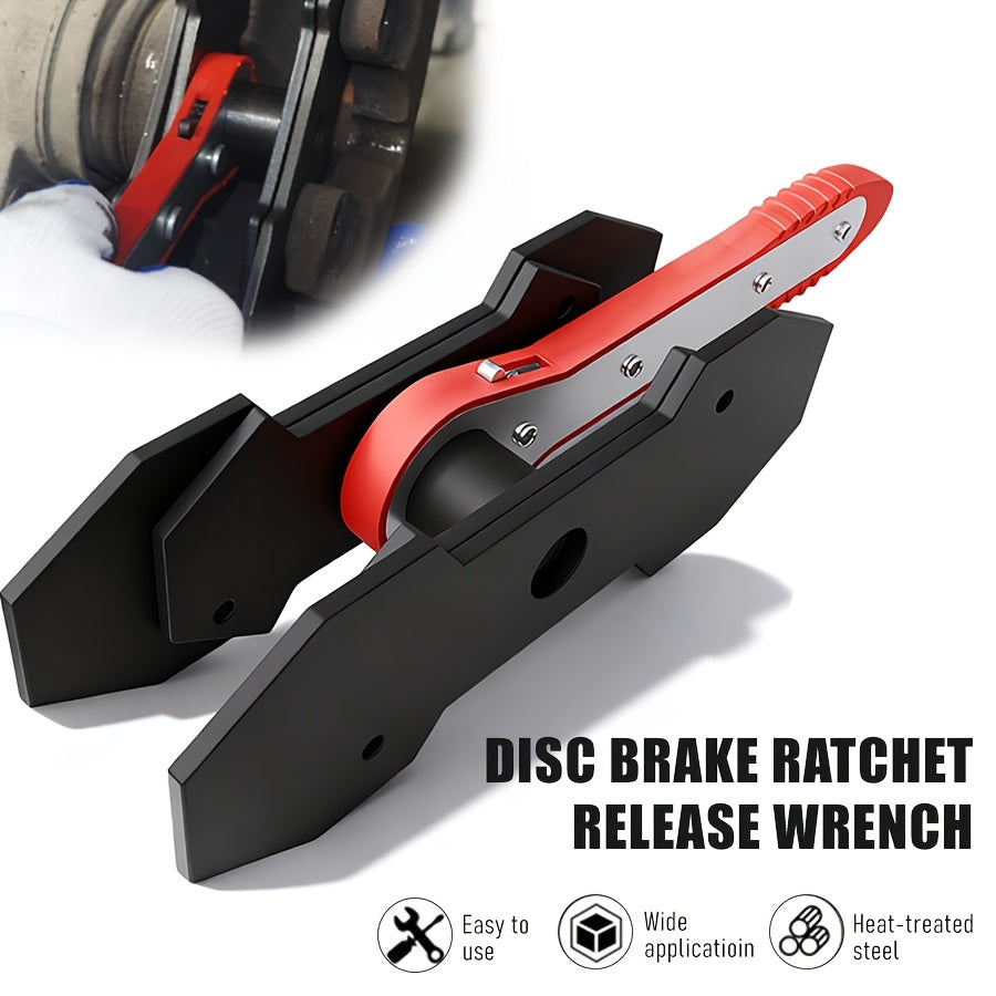 Brake Caliper Compression Tool with 360° Swing Ratchet, Carbon Steel Brake Piston Compressor & Cylinder Adjuster, 2 Pressure Plates Included, Quick Ratchet Brake Wrench for Vehicle Brake Maintenance