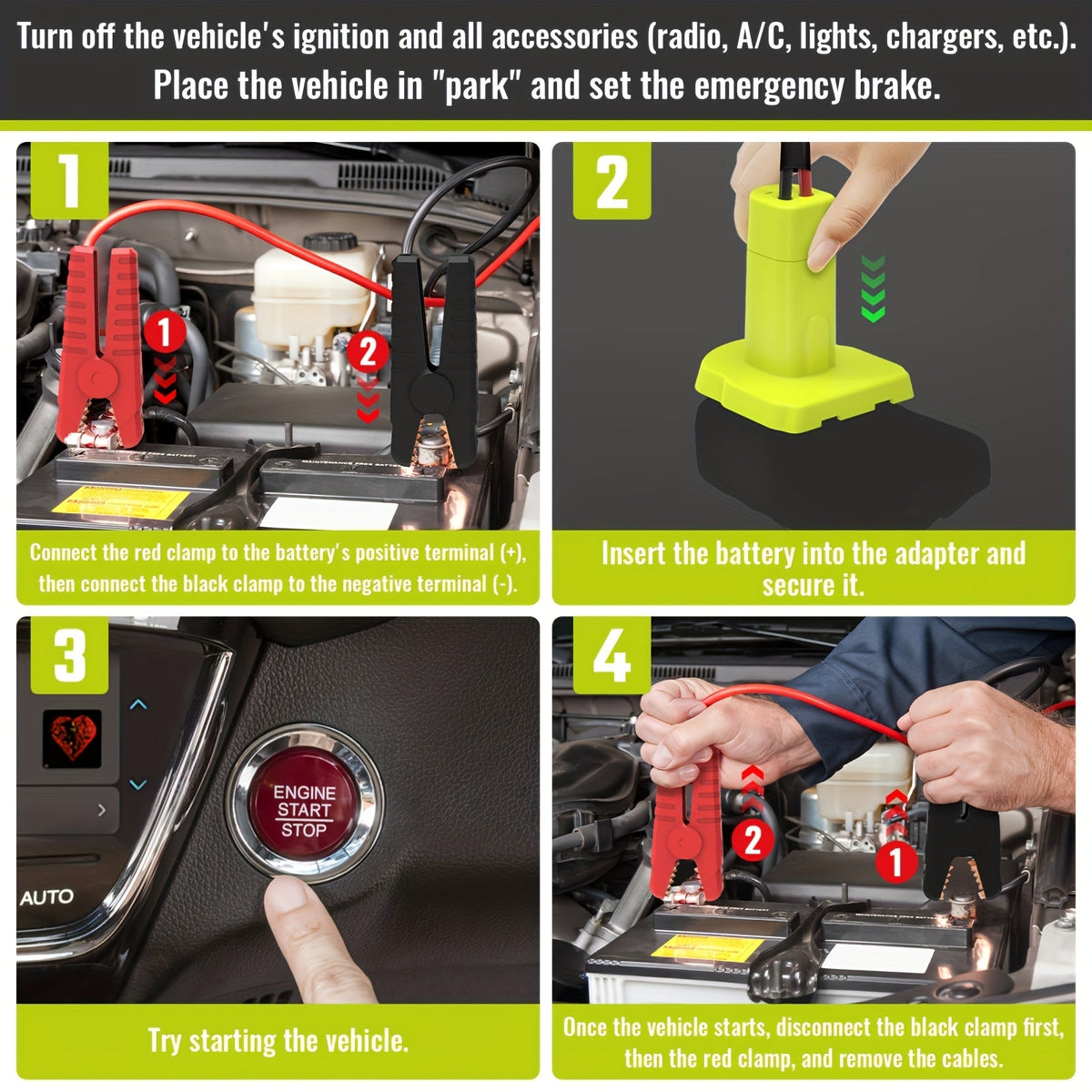 Jump Starter Cables Compatible with Ryobi 18V Battery, 8AWG 5.9FT Portable Booster Pack for Cars Light Trucks, Battery Not Included