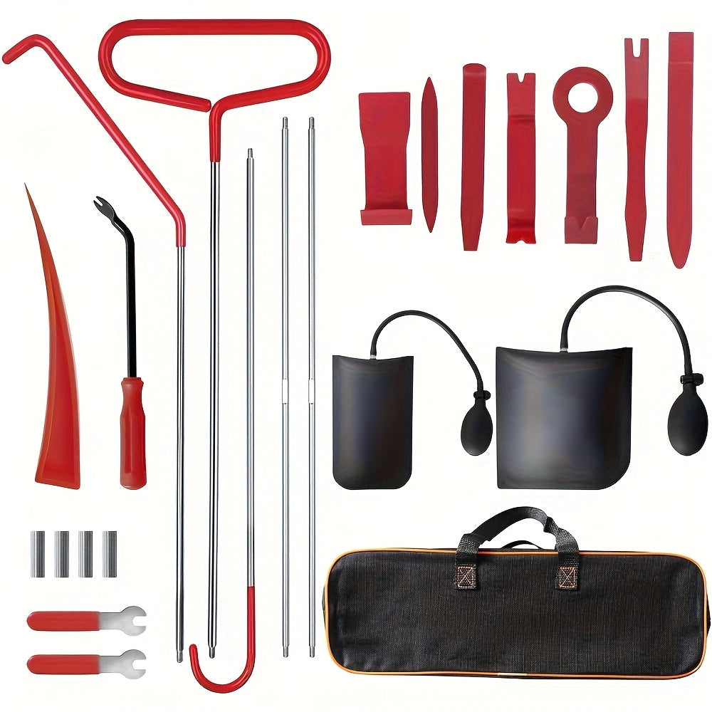 Car Lockout Tool Kit 18/23Pcs, Long Reach Grabber 67 Inch, Air Wedge Bag, Non-Marring Wedges, J-Hook Pull Hook, Stainless Steel Dent Repair Tools for Auto Body Work