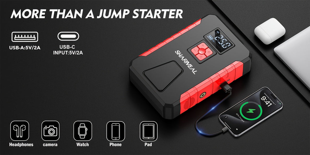 Portable Jump Starter with Air Compressor, 15000A-21000A Peak 350PSI 12V 17-in-1, Car Battery Charger with LED Light, for Cars Trucks SUVs