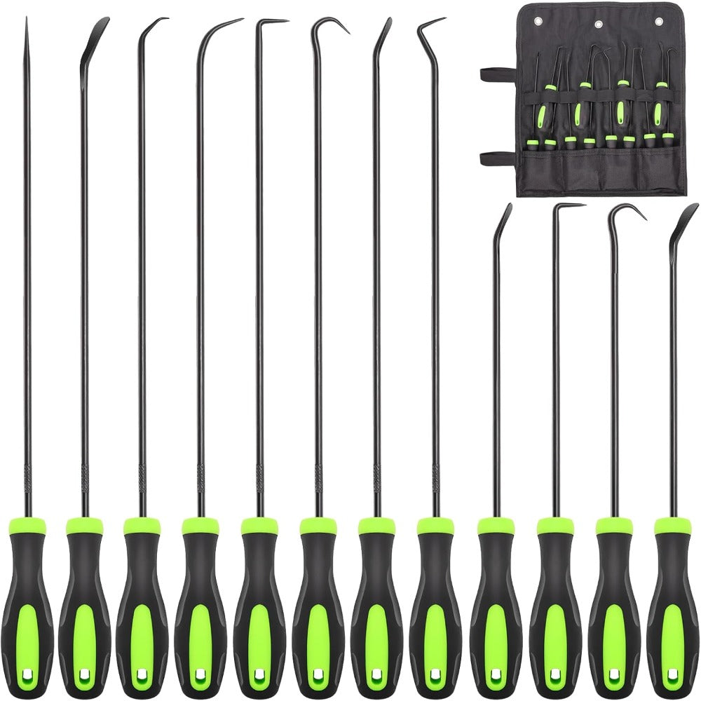 Hook and Pick Set 12-Piece Automotive O-Ring Seal Gasket Removal Tool Kit – Long & Mini Precision Pullers for Car Repair & Mechanic Use