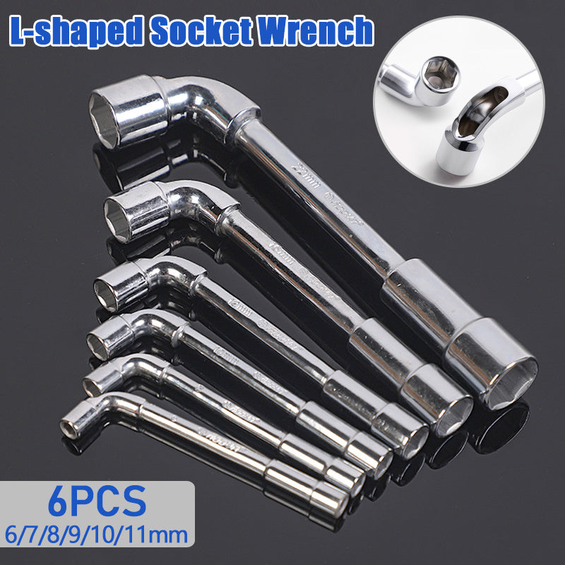 6pc Hex Socket Wrench Set | Mirror Perforated Wrench L-Shaped Elbow & Double-Head Hexagon Socket Pipe Wrench Kit