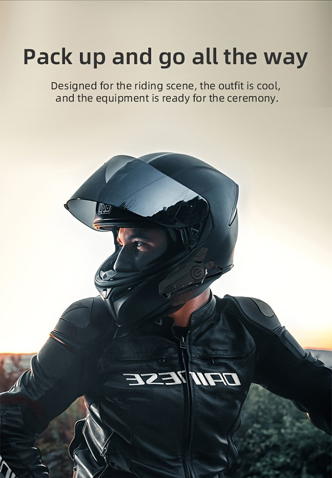 Motorcycle Helmet Bluetooth Intercom Headset – Wireless 2-Rider Communication, Compatible with Full-Face, 3/4 & Open-Face Helmets