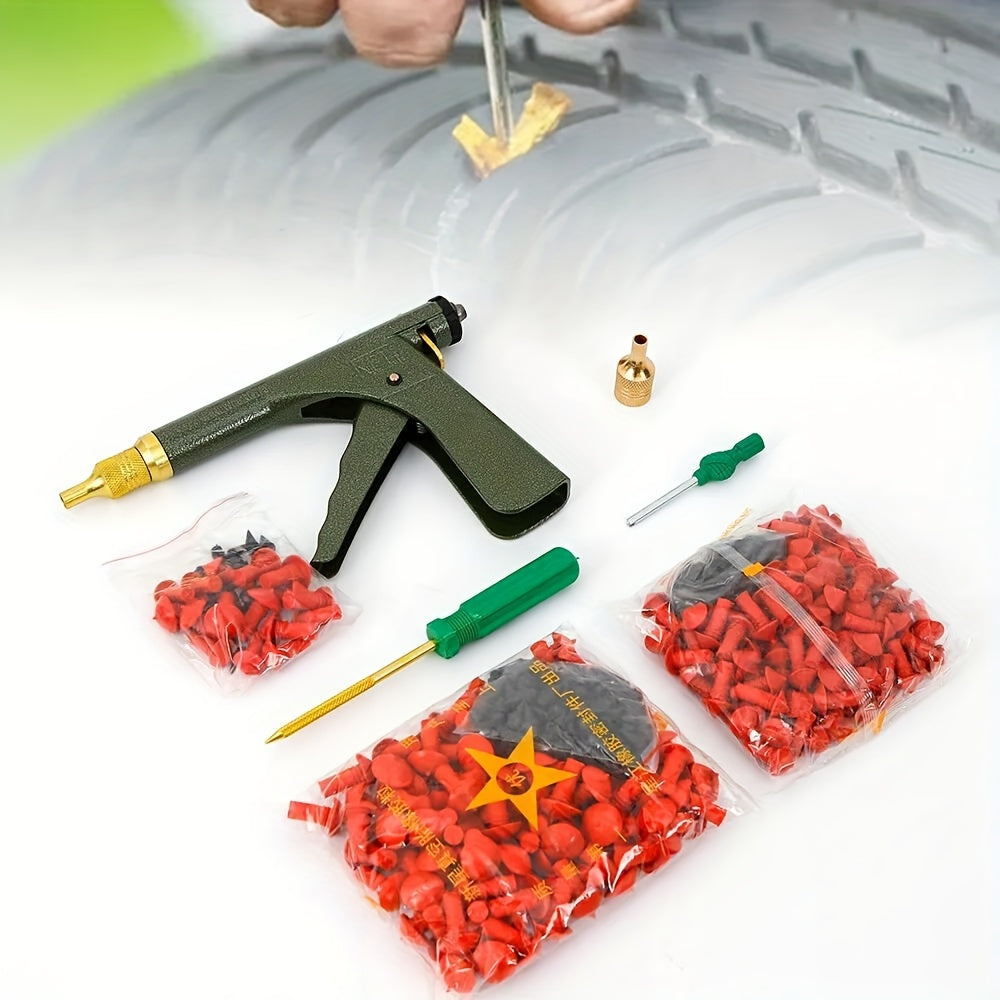 Tubeless Tire Repair Gun Kit | Mushroom Plug & Probe Nozzle Spring-Loaded Tire Plugger for Cars Trucks Trailers No Dismounting