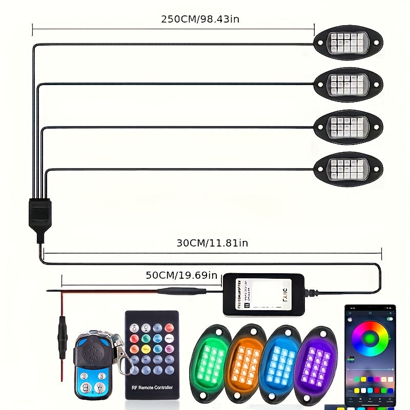 RGB LED Rock Lights 8pc or 4pc | 15 LED Per Pod App & Music Mode Underglow Kit for Trucks Jeeps UTVs SUVs Golf Carts 12V