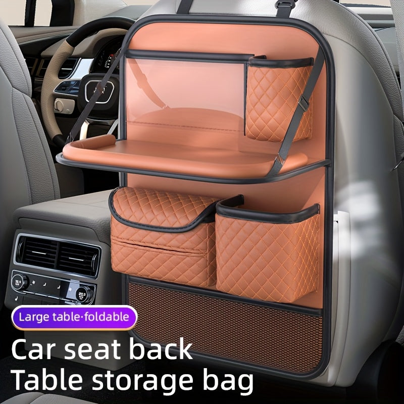 Car Seat Back Organizer Faux Leather with Tablet Holder Cup Holder Mesh Pockets Foldable Backseat Storage Bag for Kids Adults Universal Fit Black Beige Brown