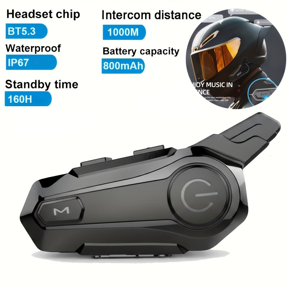 Motorcycle Helmet Bluetooth Intercom Headset – Wireless 2-Rider Communication, Compatible with Full-Face, 3/4 & Open-Face Helmets