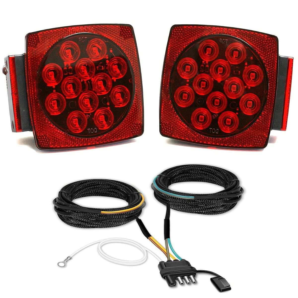 12V LED Trailer Tail Lights – Square Stop, Turn Signal, Brake & License Plate Light Kit for Trailers Under 80", Boat, RV, Camper & Utility Trailer