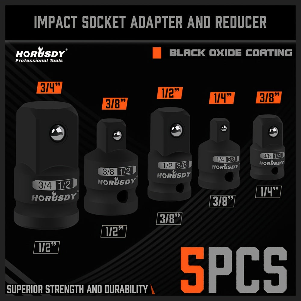 Impact Socket Adapter Set 5Pc – Chrome Vanadium Steel, Ball Detent Locking, 1/4 3/8 1/2 3/4 Inch Drive Reducer Conversion Kit for Impact Wrench Driver