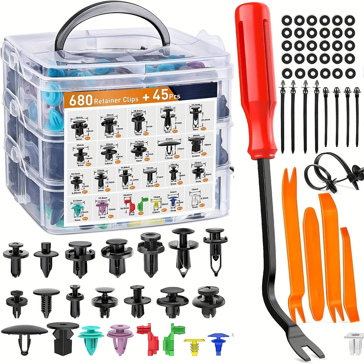 Car Body Clips & Fastener Kit 680+45pc | Universal Automotive Bumper Door Panel Trim Clips Push Fender Rivet Expansion Screws with Removal Tools