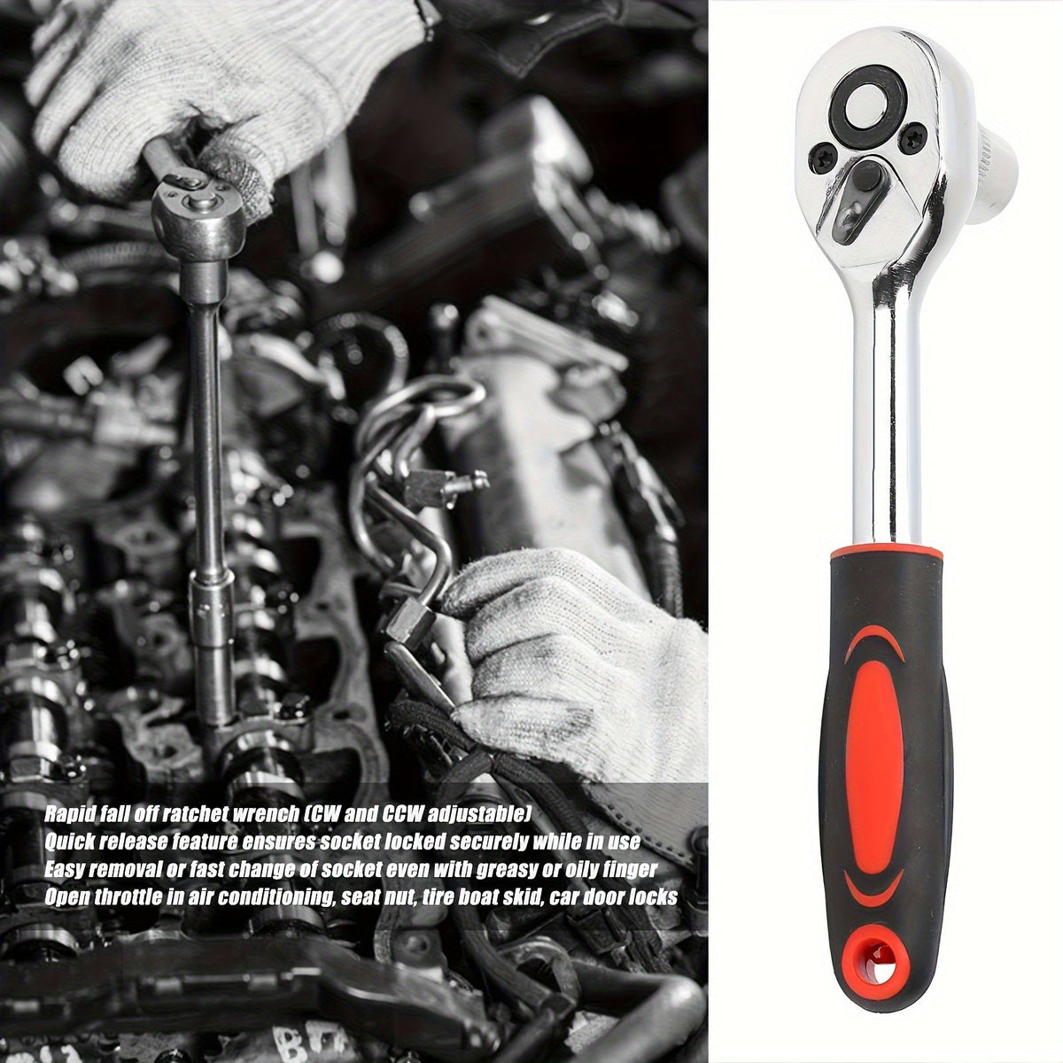 1/4" Drive Socket Ratchet Wrench Set 46-Piece Metric Reversible Ratchet Extension Bars for Automotive Repair Home Maintenance with Storage Case