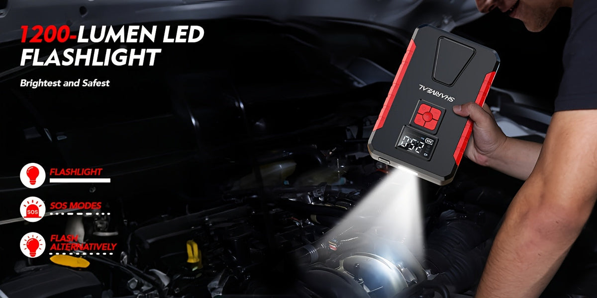 Portable Jump Starter with Air Compressor, 15000A-21000A Peak 350PSI 12V 17-in-1, Car Battery Charger with LED Light, for Cars Trucks SUVs