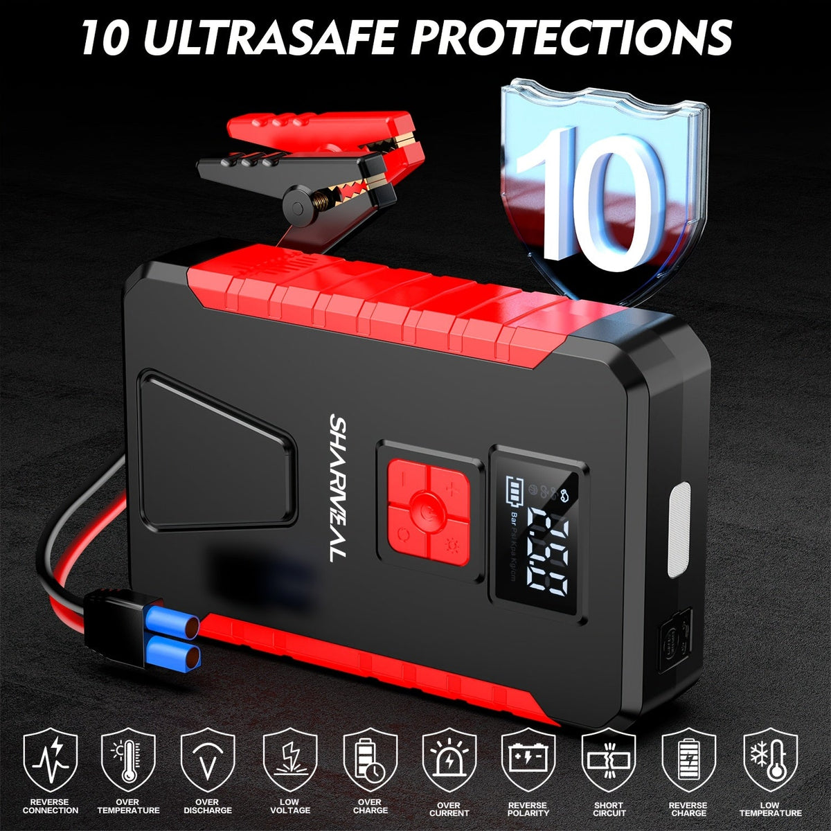Portable Jump Starter with Air Compressor, 15000A-21000A Peak 350PSI 12V 17-in-1, Car Battery Charger with LED Light, for Cars Trucks SUVs