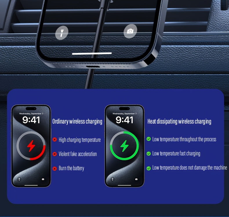MagSafe Car Wireless Charger for iPhone 12-16, Magnetic Air Vent Mount, Qi1 Fast Charging, Dual Cooling Fans, Circular Design