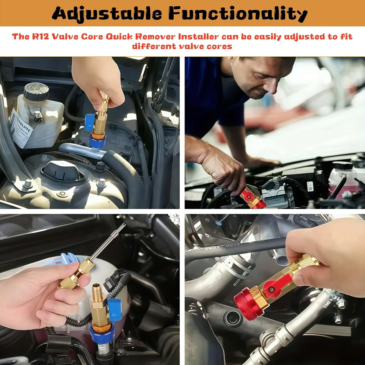 R134A Valve Core Remover & Installer Tool Kit, High Pressure Red & Low Pressure Blue, AC Refrigerant Valve Core Tool for Car Air Conditioning Systems