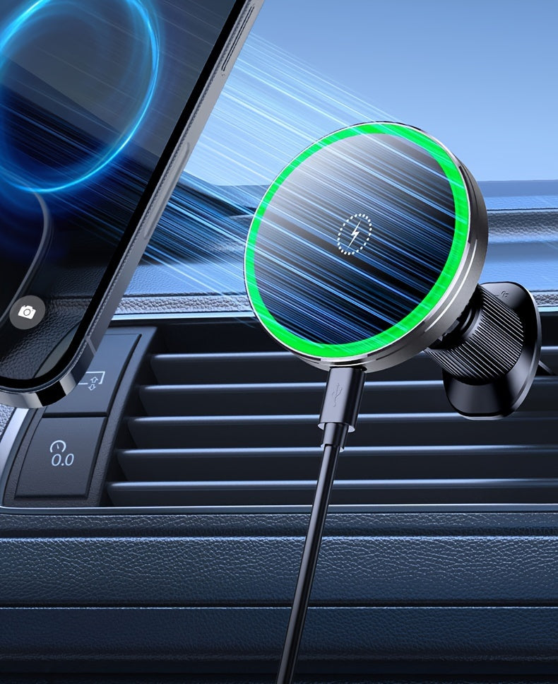 MagSafe Car Wireless Charger for iPhone 12-16, Magnetic Air Vent Mount, Qi1 Fast Charging, Dual Cooling Fans, Circular Design