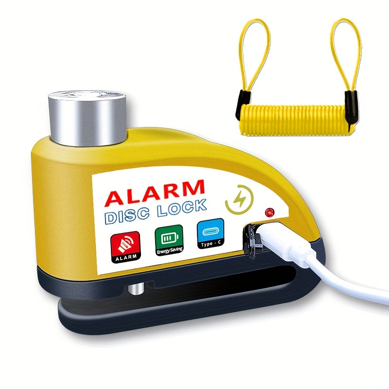 Motorcycle Disc Brake Lock 120dB Alarm Anti-Theft USB Rechargeable 500mAh with Reminder Cord for Motorcycle Bicycle Dirt Bike Scooter 4 Colors Red Black Yellow Blue