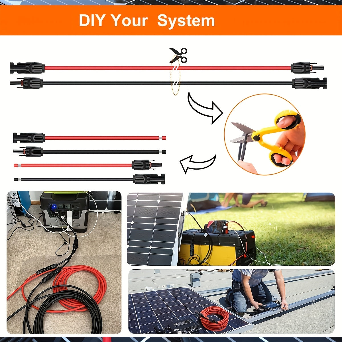 14AWG MC4 Solar Extension Cable 30FT | Male & Female Connectors, Copper Wire for RV, Car & Solar Charge Controller – ≤36V Outdoor Solar Wiring