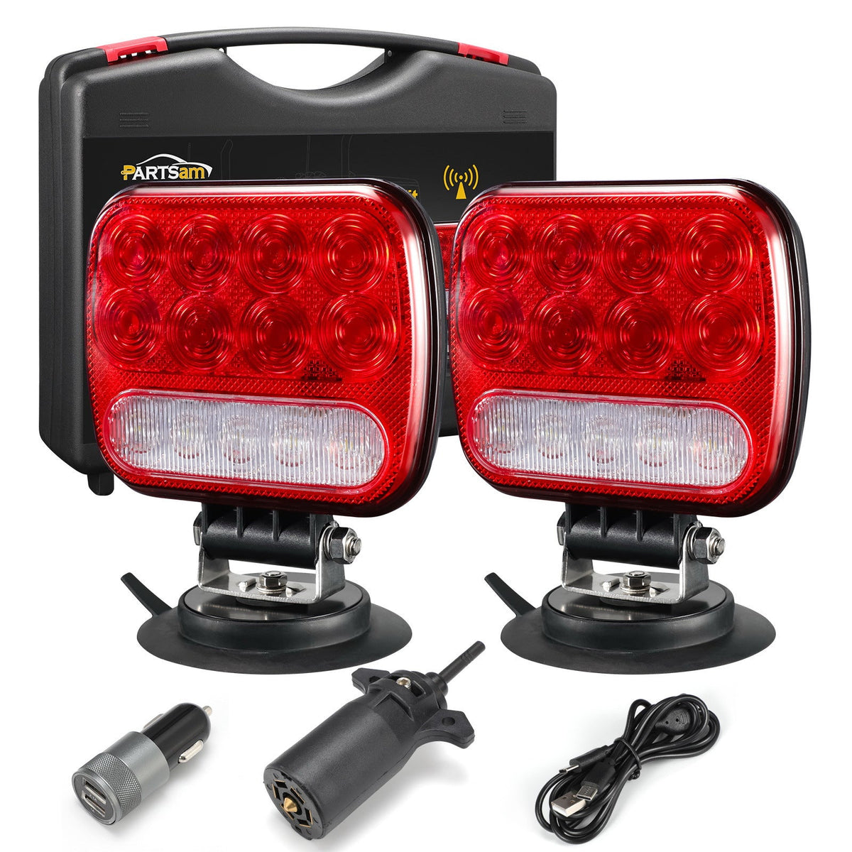 Wireless Magnetic Trailer Lights Kit 26 LED Stop Turn Brake Reverse 7-Pin Plug 12-24V IPX5 Waterproof for Trucks Trailers Towing