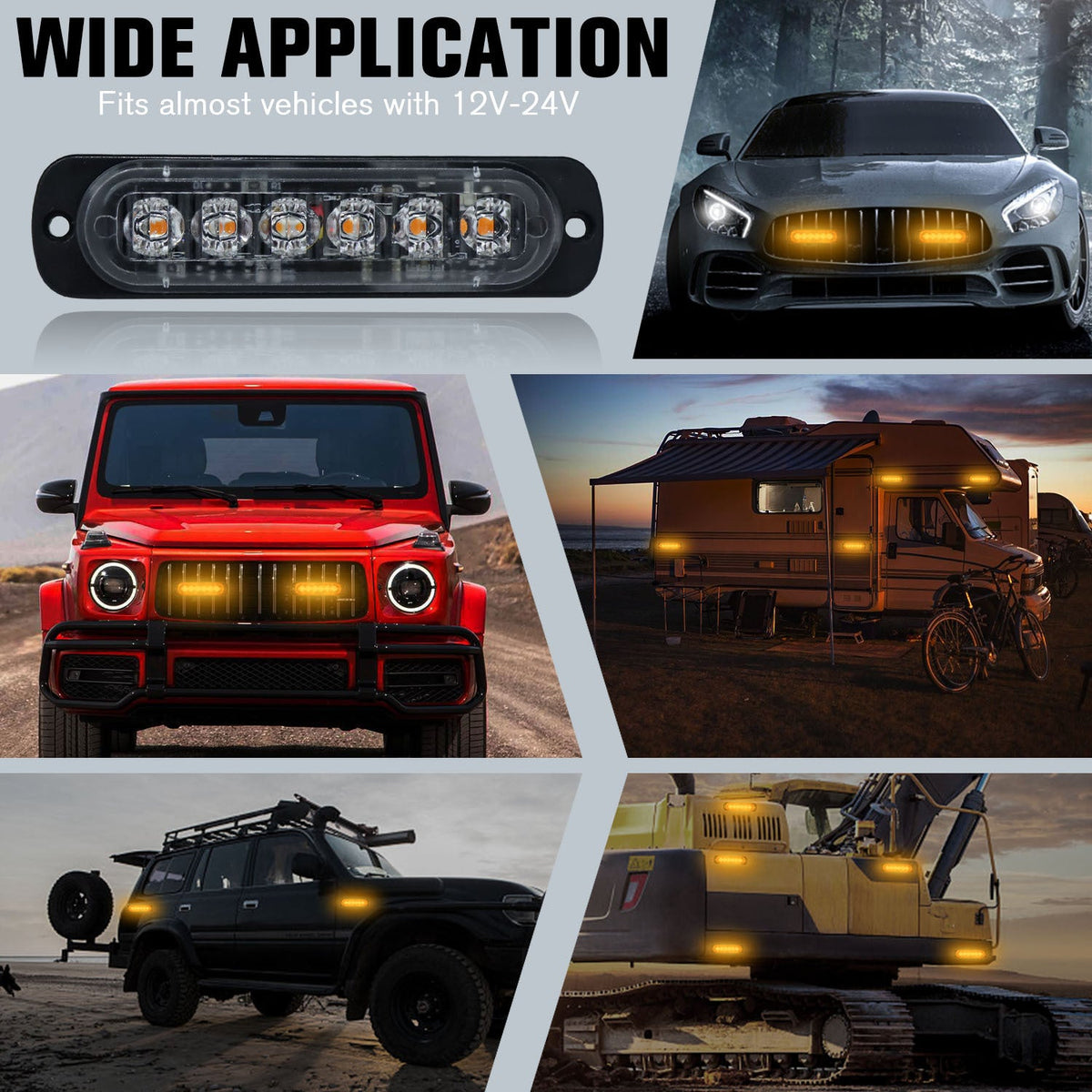 8PCS Ultra-Bright LED Light Bar Strip Kit, Truck Pickup Car Van RV Boat Lighting Decoration, Amber White Red Multi-Color Accent Lights
