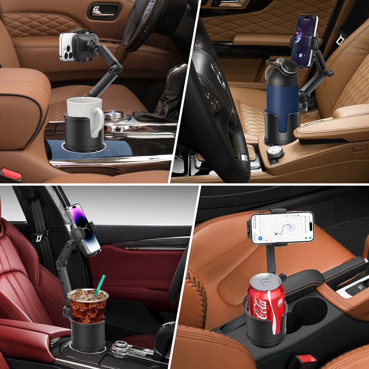 Car Cup Holder Extender 2-in-1 – Swivel Phone & Cup Holder for Car SUV Truck with Shock Trim, Black